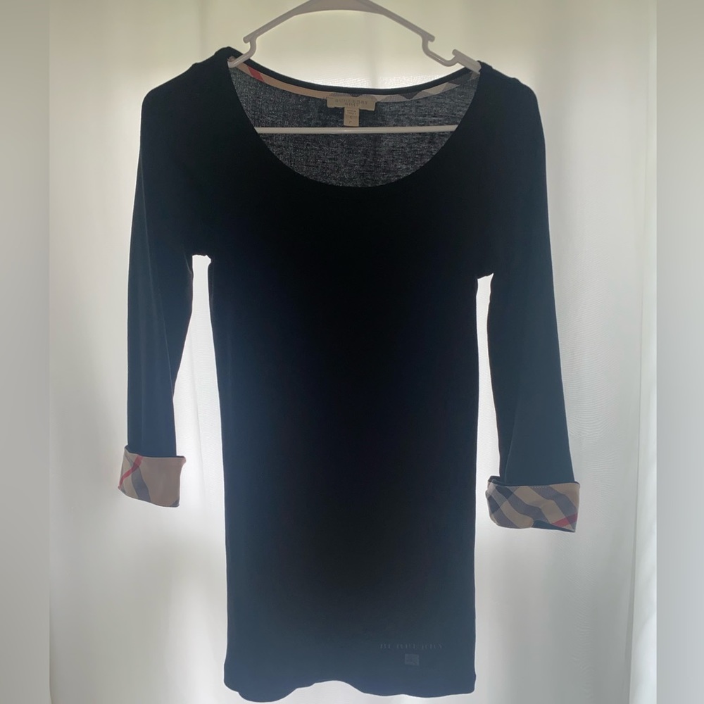 Burberry 3/4 sleeve check cuff scoop neck tee